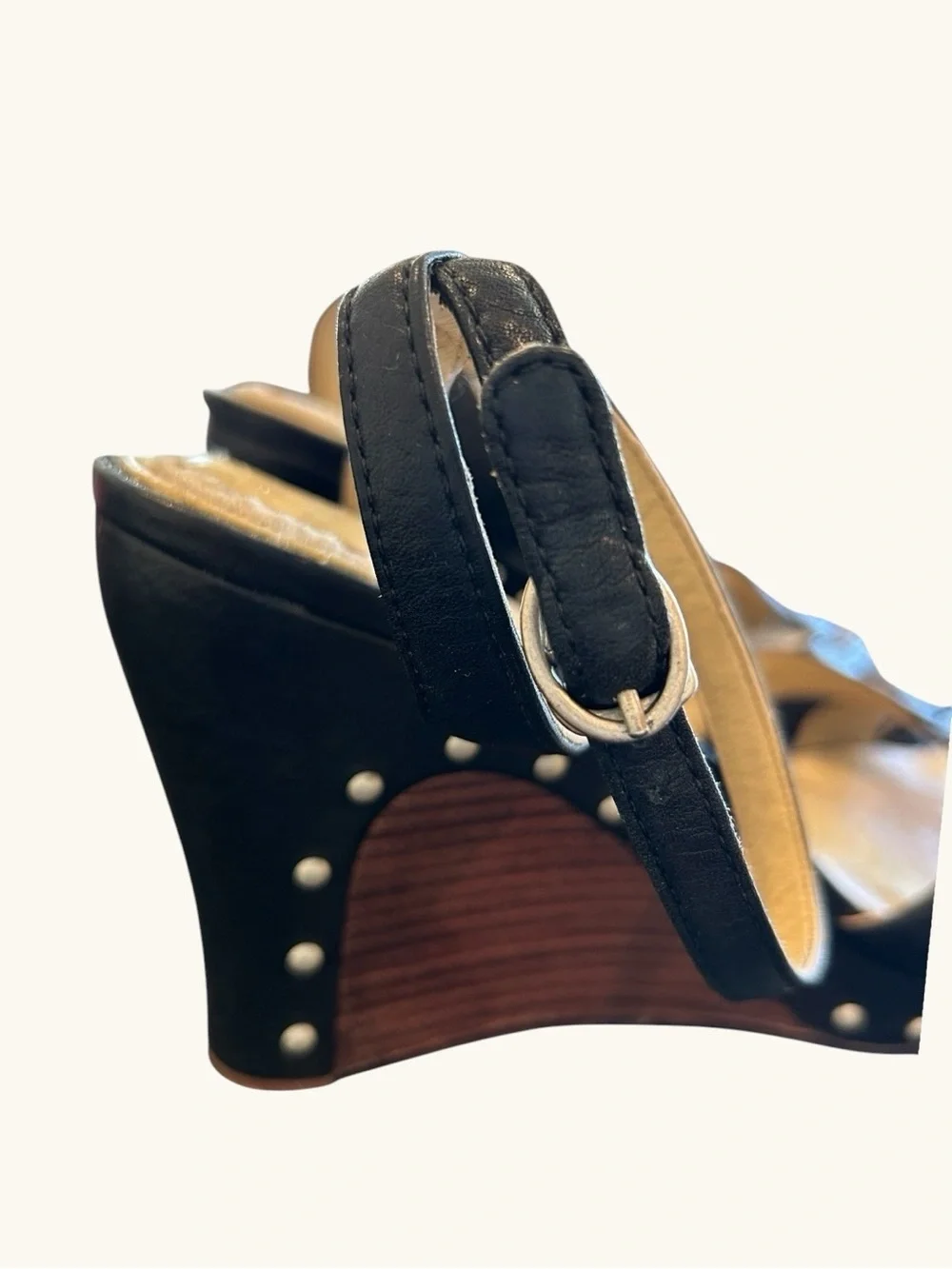 🩶 UGG Australia Black Leather Studded Wedge Sandals| Boho Sling-backs | Sz 9W